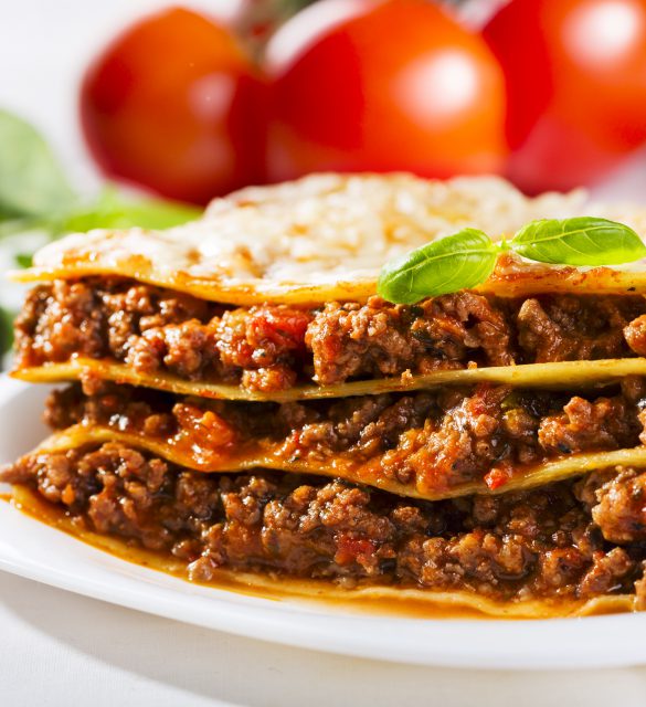 Italian lasagna with green basil
