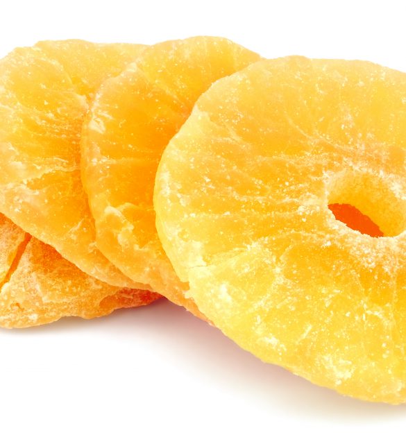 Candied pineapple rings Dried ?andied pineapple rings isolated on white background.