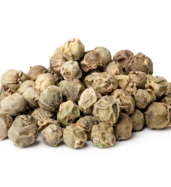 green pepper grains Heap ground green peppercorn isolated on white background