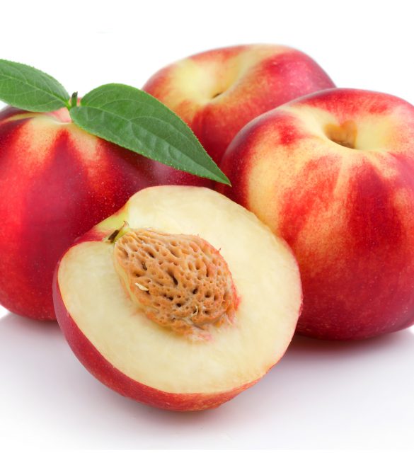 Three ripe peach (nectarine) fruits with slices isolated Three ripe peach (nectarine) fruits with slices isolated on white