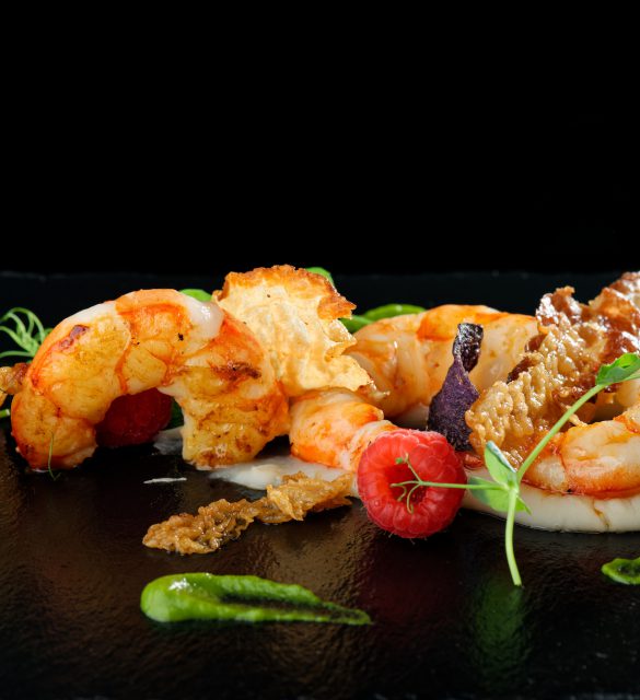 Fine dining appetizer with shrimps