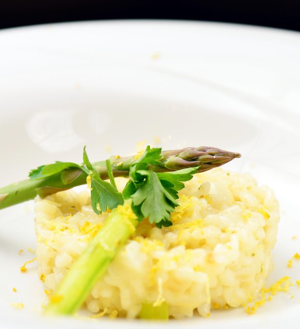 Vegetarian Risotto with asparagus and Parmesan cheese.