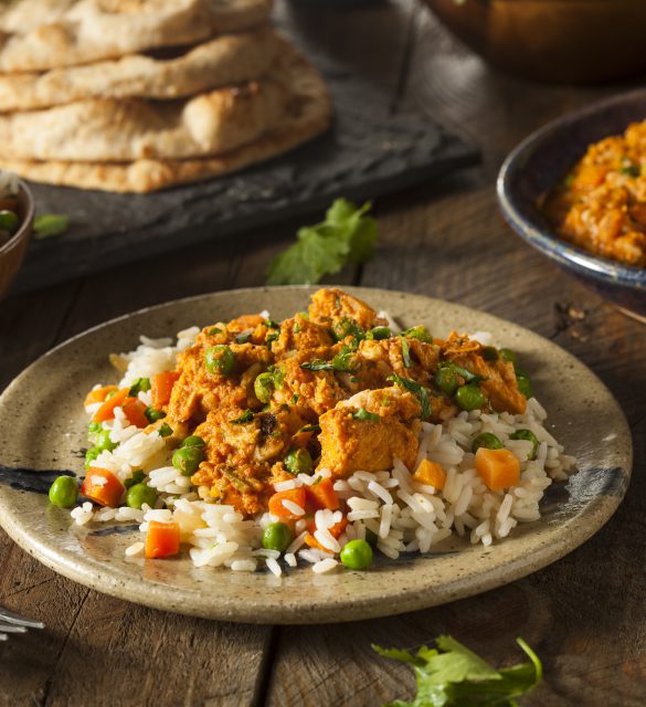 Homemade Chicken Tikka Masala with Rice and Naan