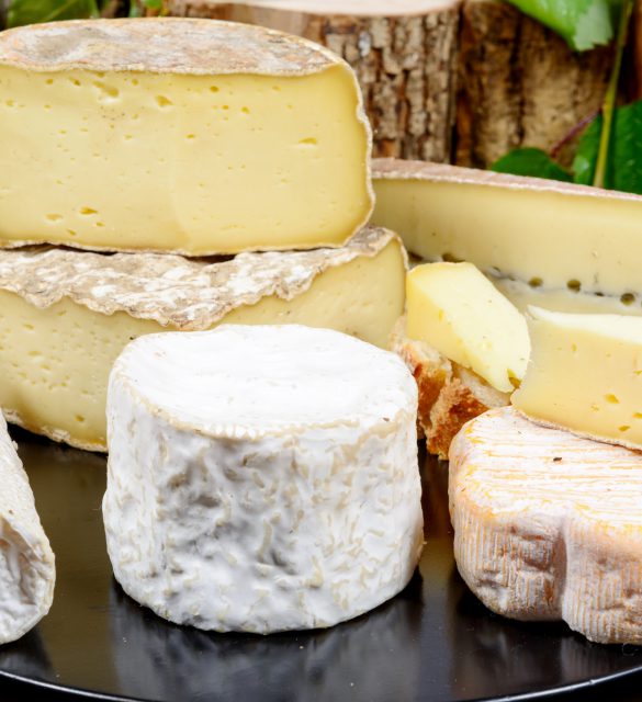 tray with different French cheeses