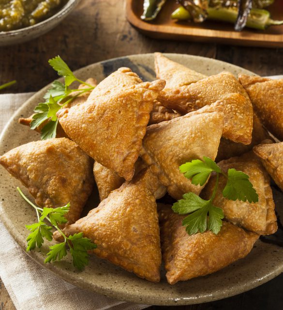 Homemade Fried Indian Samosas Homemade Fried Indian Samosas with Mint Chutney Sauce